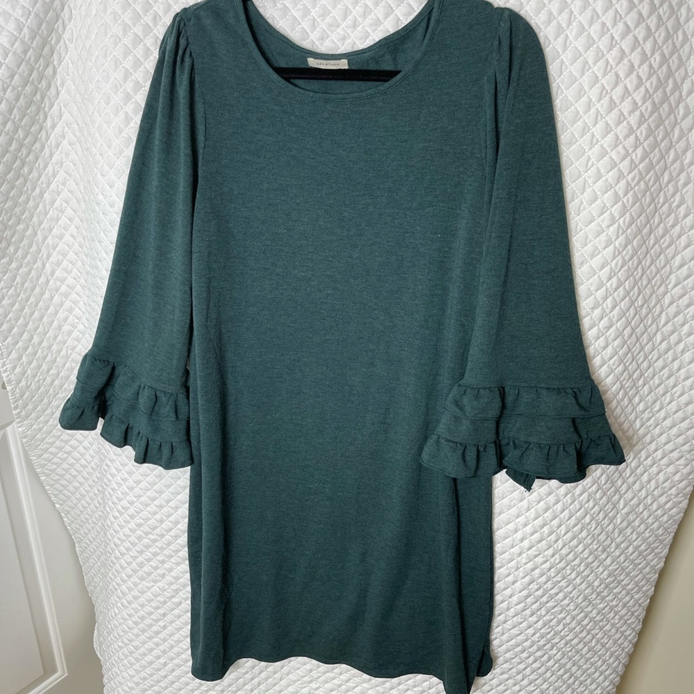 Max Studio Jersey dress w/ruffle sleeves. Just begging for boots